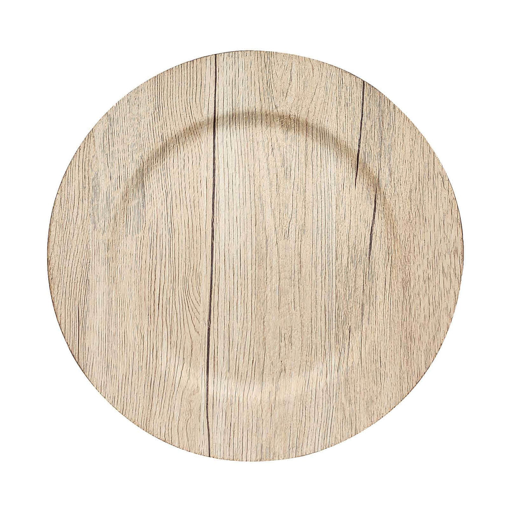 6-Pack Plastic Charger Plates 13" Round Natural with Faux Wood Finish - Rustic Boho Chic Dinner Party Charger Tableware